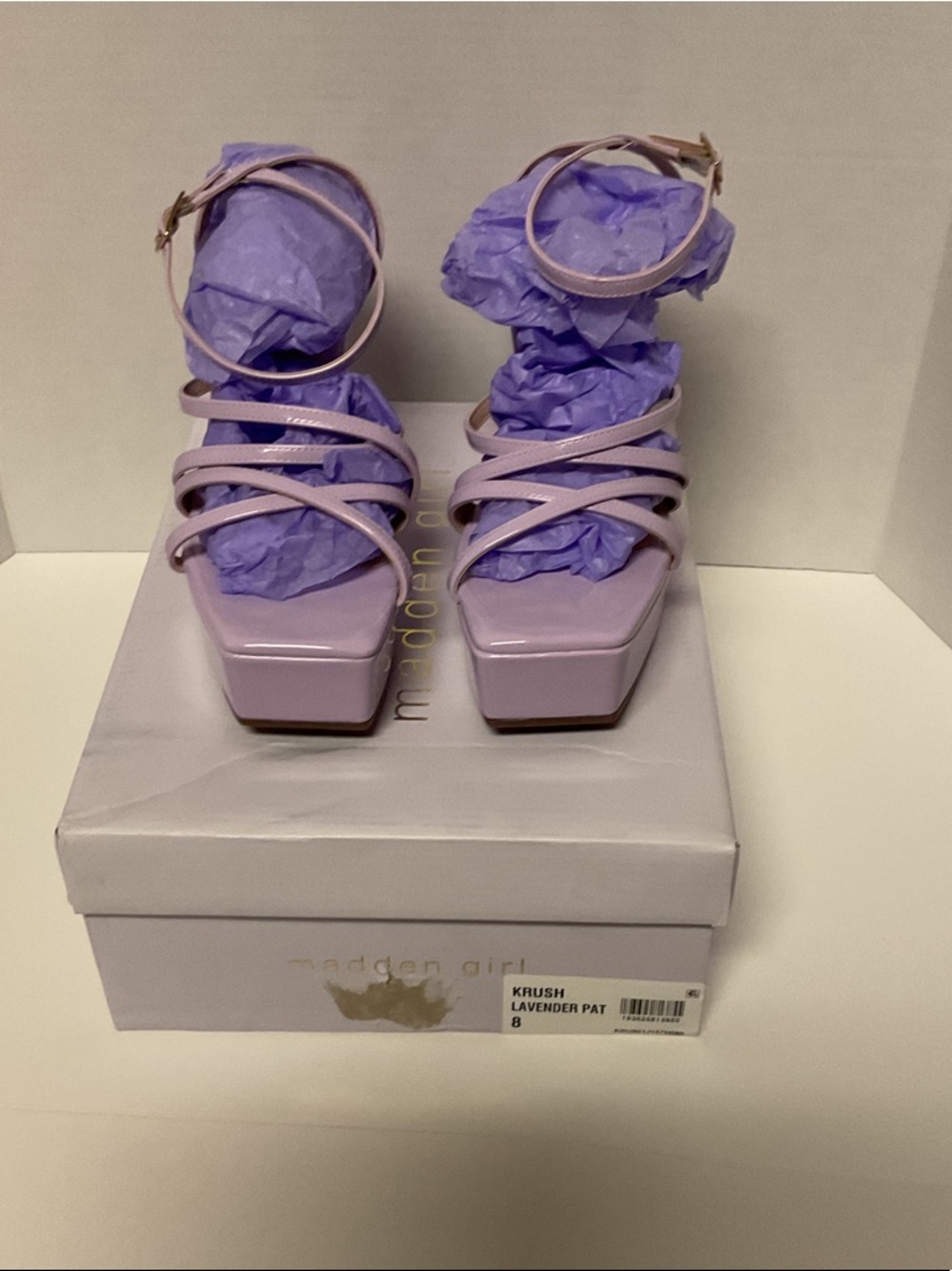 Madden Girl Lavender Patent Strappy Platform Heels